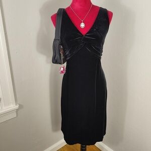 Black Velvet Office Siren Y2K 2000s Ruched Bust Sleeveless Knee Length Dress 10